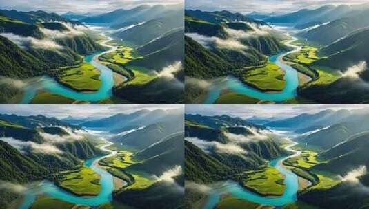 山川河流自然风光俯瞰全景高清在线视频素材下载