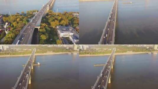 航拍湖北武汉长江大桥特写高清在线视频素材下载
