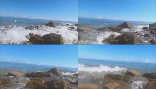 海浪冲击着岩石海岸高清在线视频素材下载