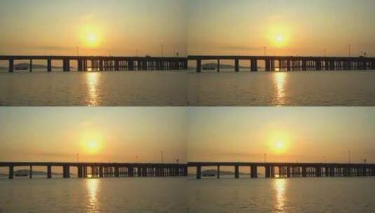 金色阳光日照深圳前海跨海大桥交通高清在线视频素材下载
