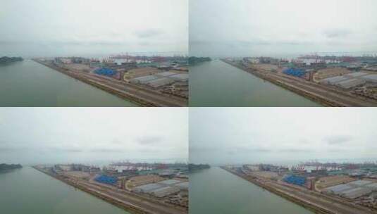 中国辽宁锦州笔架山海边工地厂房航拍高清在线视频素材下载