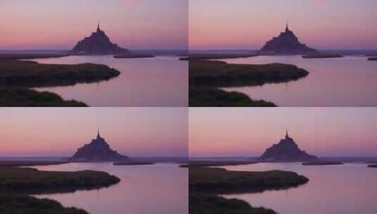 色夕阳下的圣米歇尔山修道院高清在线视频素材下载