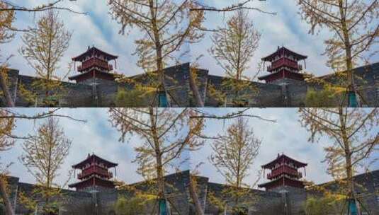 洛阳4k隋唐植物园鼓楼秋季延时摄影高清在线视频素材下载