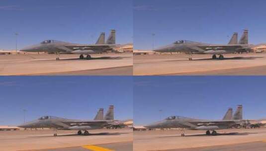 F15和F16战斗机列队滑行在军事演习中起飞高清在线视频素材下载