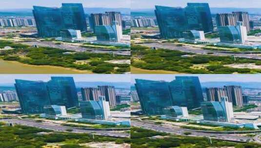 航拍福建福州闽江北岸CBD高楼高清在线视频素材下载