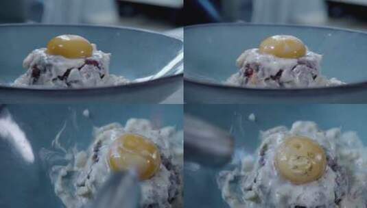 烤焦生鸡蛋黄表面镜头组高清在线视频素材下载