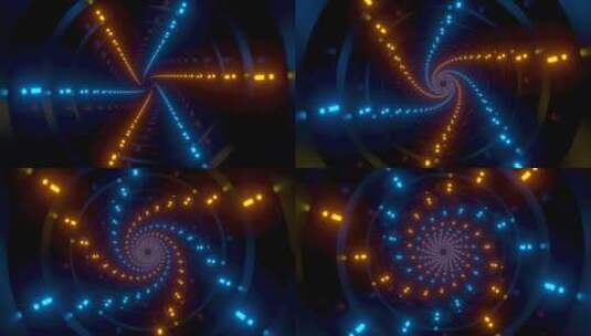 霓虹灯光与圆形隧道3D渲染高清在线视频素材下载