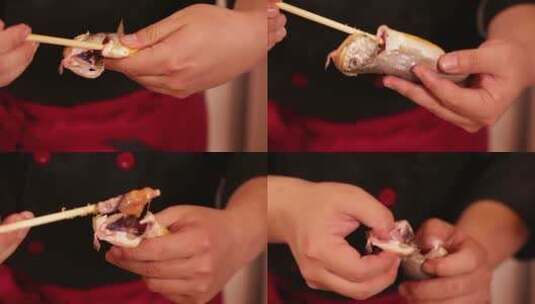 用筷子给小黄鱼去内脏的方法高清在线视频素材下载