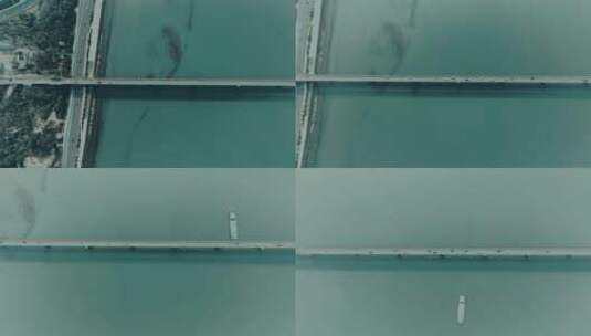 俯拍钱塘江大桥延时摄影高清在线视频素材下载
