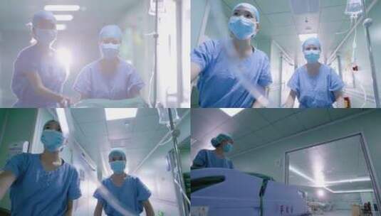唯美医生将病人推向急救室推手术床进手术室高清在线视频素材下载
