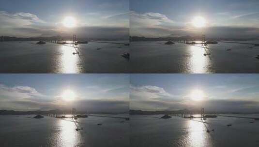 夕阳下的珠江口虎门大桥高清在线视频素材下载