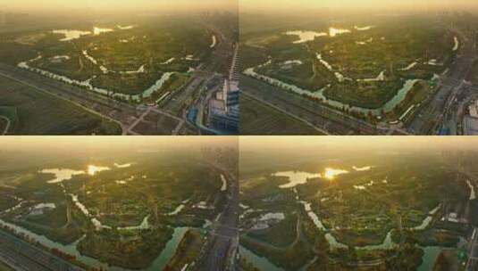 宁波植物园夕阳航拍1206高清在线视频素材下载