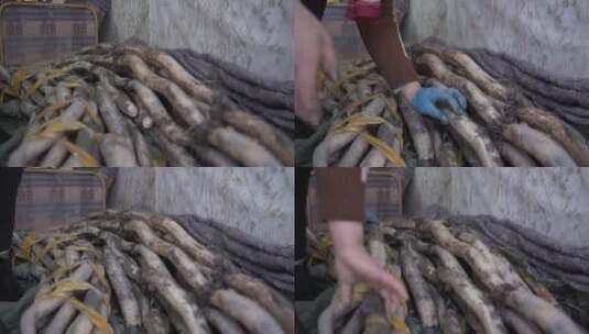 菜市场卖鲜藕的菜农高清在线视频素材下载