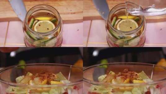 【镜头合集】密封罐配制调料腌制跳水泡菜高清在线视频素材下载
