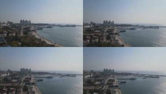 航拍山东青岛海滨城市海岸线高清在线视频素材下载