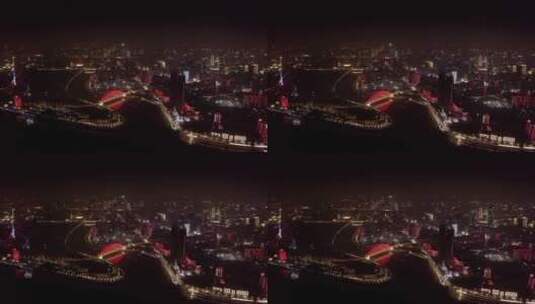 武汉晴川桥夜景硚口区夜景片段1推近俯拍高清在线视频素材下载