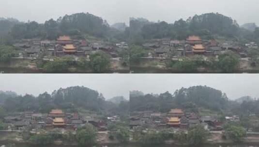 乐山五通桥-慈恩寺-河边 左到右高清在线视频素材下载