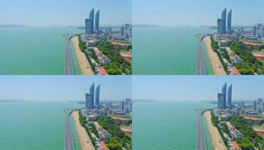 航拍演武大桥世茂海峡双子大厦高清在线视频素材下载