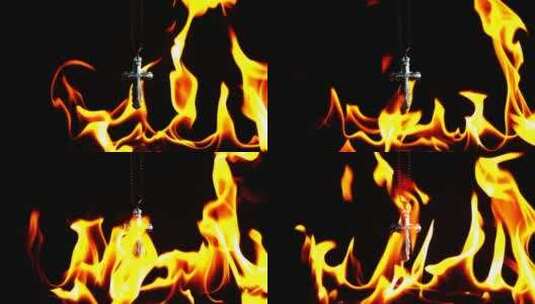 十字架在黑色背景上燃烧高清在线视频素材下载