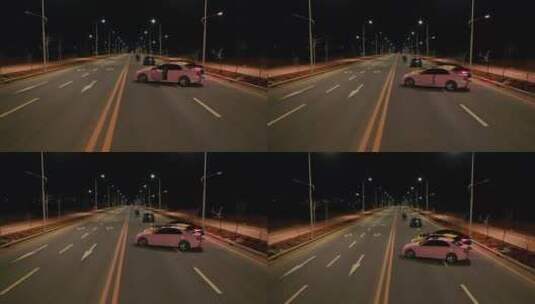 夜晚公路上一排跑车在行驶高清在线视频素材下载