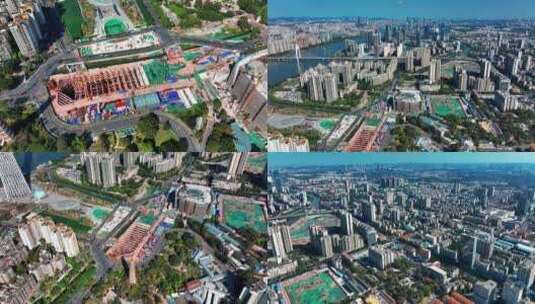 广州海珠区城市建筑广州塔下地铁工地高清在线视频素材下载