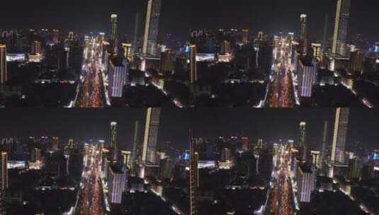 湖南长沙五一大道夜景交通航拍高清在线视频素材下载