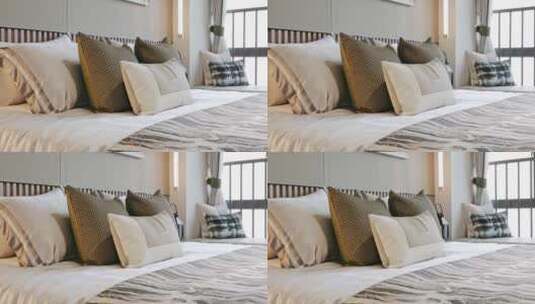 舒适的床和柔软的靠枕高清在线视频素材下载