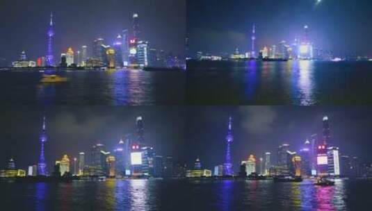 上海黄浦江对面的浦东陆家嘴夜景延时高清在线视频素材下载