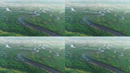 航拍湿地河湾风景高清在线视频素材下载