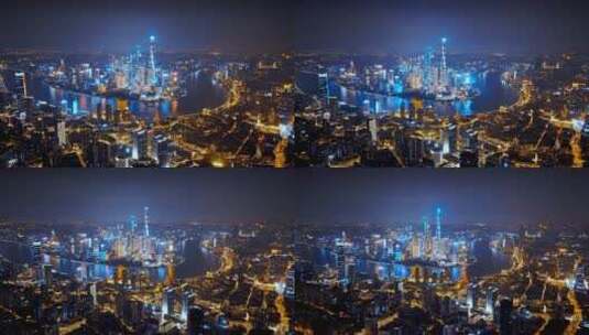 上海浦东天际线夜景航拍高清在线视频素材下载