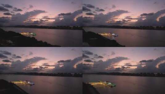 杭州钱塘江夜游(滨江码头)夜景4K航拍视频高清在线视频素材下载
