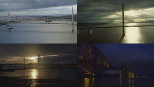 苏格兰东海岸昆斯费里大桥福斯大桥美景高清在线视频素材下载