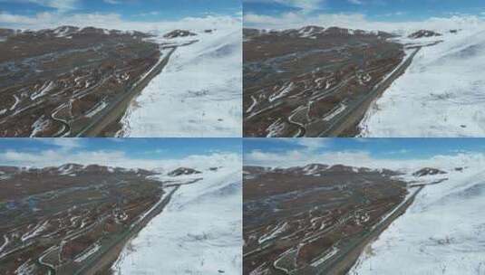 航拍三江源国家公园黄河源巴颜喀拉雪山公路高清在线视频素材下载