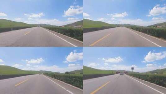 行驶在草原公路上 第一视角高清在线视频素材下载