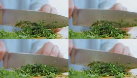 厨师切小茴香的特写镜头高清在线视频素材下载