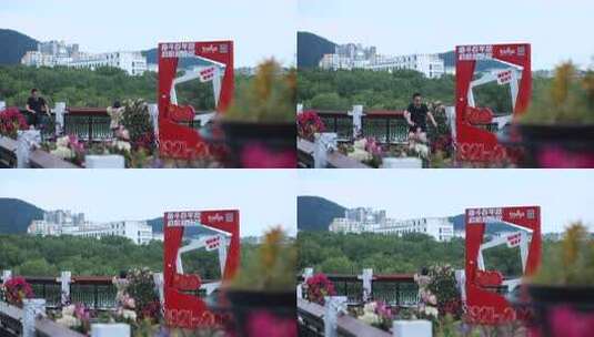 公园内党建主题景观与人活动高清在线视频素材下载