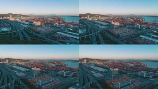 深圳盐田港集装箱码头光影航拍延时高清在线视频素材下载