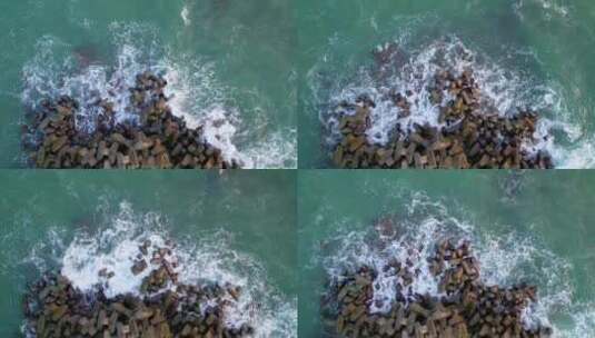 三亚后海渔村冲浪圣地的浪花航拍风景高清在线视频素材下载