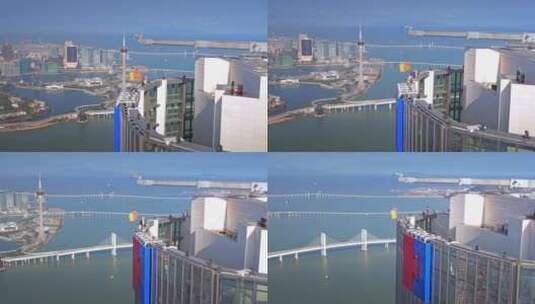 大湾区珠海横琴金融岛澳门城市风光航拍4k高清在线视频素材下载