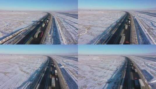 雪后高速公路拥堵车流高清在线视频素材下载