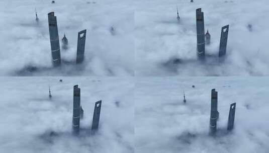 上海陆家嘴四件套上海高空阴天云海上海航拍高清在线视频素材下载