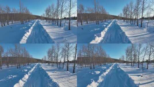 冬天山区大雪后的道路积雪覆盖的道路高清在线视频素材下载