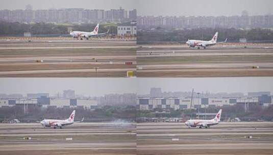 东方航空飞机在浦东机场降落高清在线视频素材下载