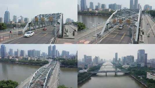 广州海珠桥珠江航拍高清在线视频素材下载