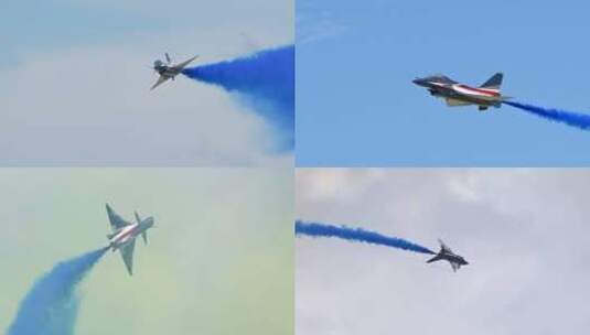 4K稳定:兰卡威航展空军八一表演队歼-10战机高清在线视频素材下载
