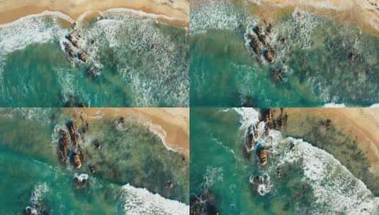 4K俯拍海南万宁沙滩海岸唯美海浪高清在线视频素材下载