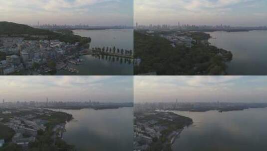航拍武汉东湖城远景高清在线视频素材下载