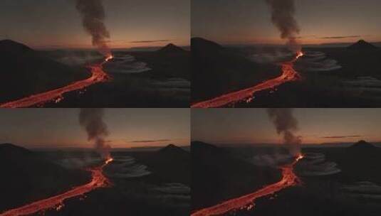 航拍火山活动 岩浆流动高清在线视频素材下载