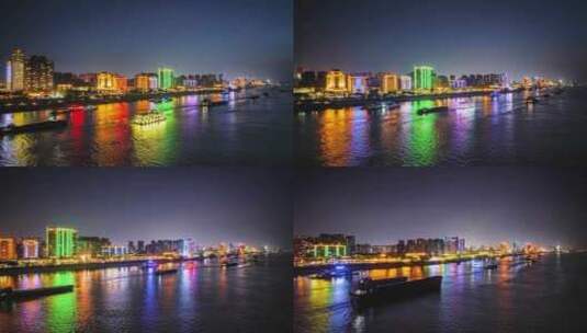 九江浔阳江畔夜景航拍延时高清在线视频素材下载