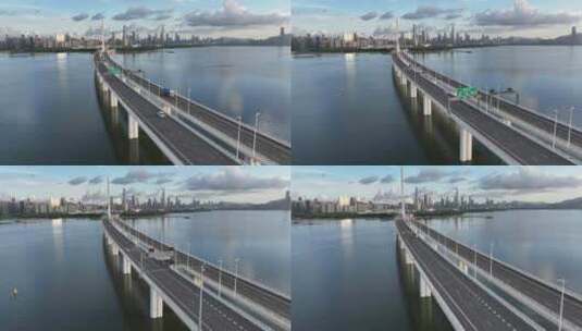 深圳湾大桥小汽车行驶公路高清在线视频素材下载